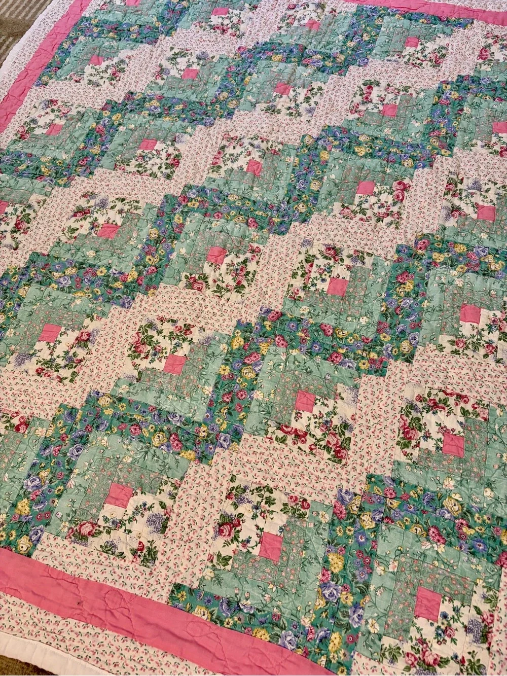 Vintage Floral Baby Quilt - Handmade Patchwork Nursery Quilt